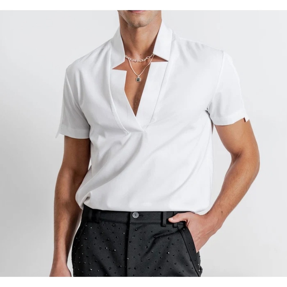 Orttu Star Neck Shirt Medium Optic White Short Sleeve
